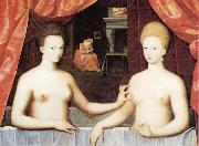 School of Fontainebleau Gabrielle d'Estrees and One of he Sisters in the Bath oil painting artist